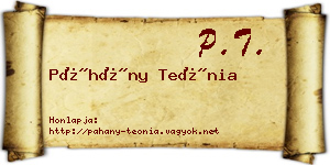Páhány Teónia névjegykártya